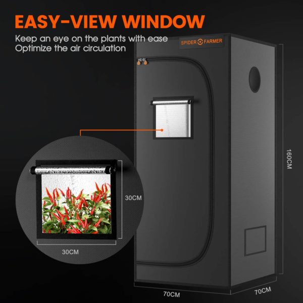 Spider Farmer indoor cannabis grow tent SF_70X70X160CM highlighting easy view window