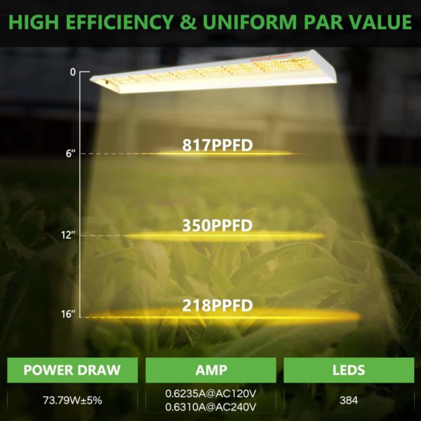 Spider Farmer SF600 74W Full Spectrum LED Grow Light PPFD Values