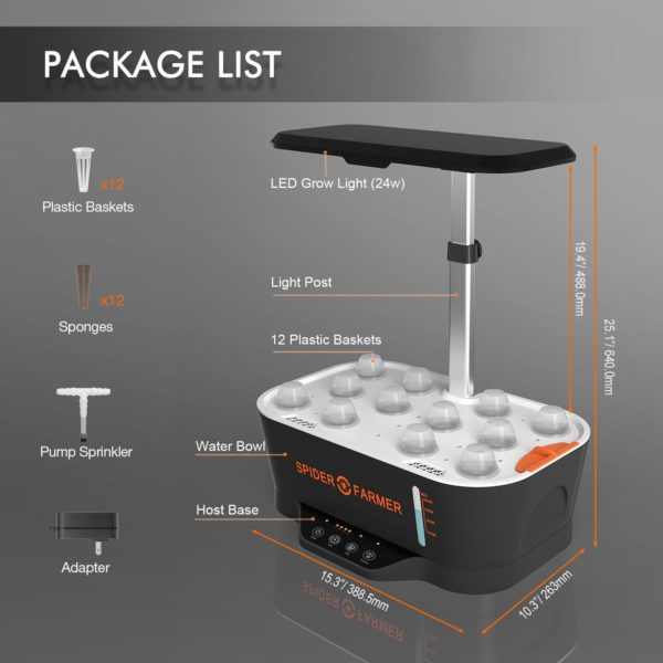 Spider Farmer Smart G12 Indoor Hydroponic Grow System light package list
